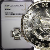 GUATEMALA Silver 1964 5 Centavos KEY DATE NGC MS66 GEM BU LUSTER KM# 261 (032)