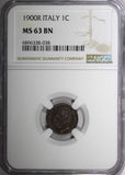 Italy Umberto I Copper 1900 R 1 Centesimo NGC MS63 BN  KM# 29 (038)