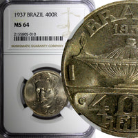 BRAZIL Oswaldo Cruz Copper-Nickel 1937 400 Reis NGC MS64 KM# 539 (010)