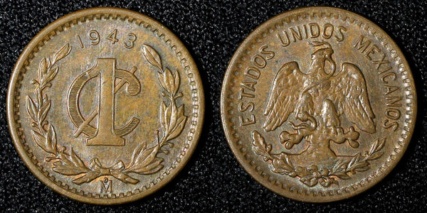 MEXICO Bronze 1943 Mo 1 Centavo Better Date WWII Issue KM# 415 (27 858)
