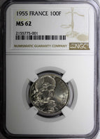 France Copper-Nickel 1955 100 Francs NGC MS62  KM# 919.1  (001)