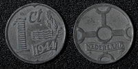 Netherlands German Occupation Zinc 1944 1 Cent WWII ISSUE KEY DATE KM# 170  (7)