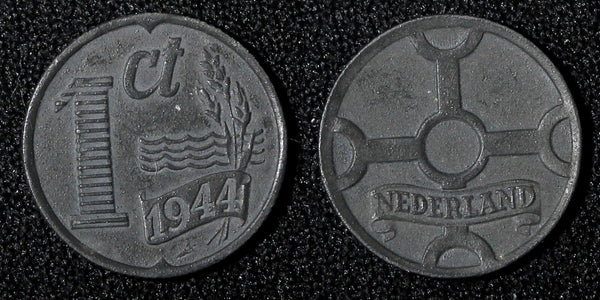 Netherlands German Occupation Zinc 1944 1 Cent WWII ISSUE KEY DATE KM# 170  (7)