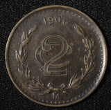 MEXICO  Bronze 1906 2 Centavos 	Narrow date XF  KM# 419 (27 415)