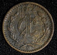 Mexico ESTADOS UNIDOS MEXICANOS Bronze 1914 Mo 1 Centavo wide date KM# 415 (446)