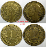 FRANCE 1934 1 Franc  XF Gad# 470 KM# 885 RANDOM PICK (1 Coin) (941)