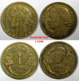 FRANCE 1934 1 Franc  XF Gad# 470 KM# 885 RANDOM PICK (1 Coin) (941)
