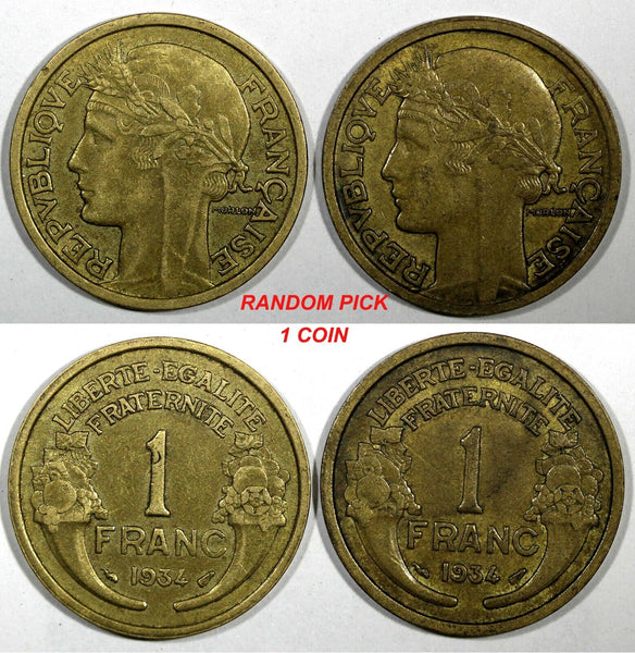 FRANCE 1934 1 Franc  XF Gad# 470 KM# 885 RANDOM PICK (1 Coin) (941)