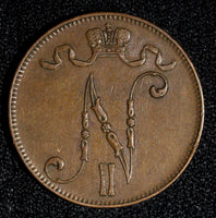 Finland Nicholas II Copper  1912 5 Pennia KM# 15 (27 679)