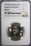 POLAND 1974 MW  20 Zlotych Marceli Nowotko NGC MS65 1st Year TONED Y#69  (45)