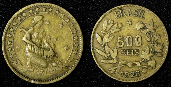 BRAZIL  Aluminum-Bronze 1928  500 Reis KM# 524 (27 644)