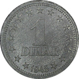 Yugoslavia Zinc 1945 1 Dinar WWII Issue 1 Year Type aUNC/UNC KM# 26 (24 358)