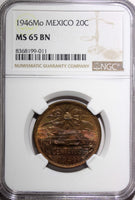 MEXICO Bronze 1946 20 Centavos NGC MS65 BN ONLY 1 GRADED HIGHEST  KM# 439 (011)