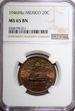 MEXICO Bronze 1946 20 Centavos NGC MS65 BN ONLY 1 GRADED HIGHEST  KM# 439 (011)