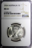 Australia Silver 1954 Florin Royal Visit of Elizabeth II NGC MS61 KM# 55 (003)