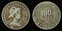 BRAZIL Copper-Nickel 1921 100 Reis Rio de Janeiro Mint KM# 518 (27 600)