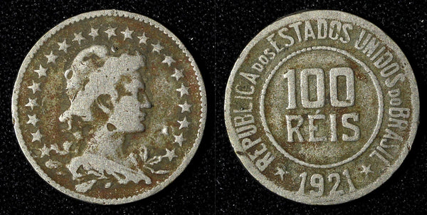 BRAZIL Copper-Nickel 1921 100 Reis Rio de Janeiro Mint KM# 518 (27 600)