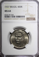 BRAZIL Oswaldo Cruz Copper-Nickel 1937 400 Reis NGC MS64 KM# 539 (030)
