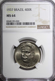 BRAZIL Oswaldo Cruz Copper-Nickel 1937 400 Reis NGC MS64 KM# 539 (030)