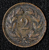 Switzerland Bronze 1897 B 2 Rappen Mintage-487,000 BETTER DATE KM# 4.2 (28 544)