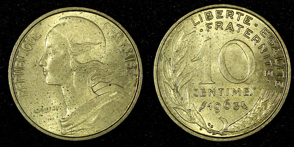 FRANCE Aluminum-Bronze 1963 10 Centimes UNC KM# 929 (27 396)