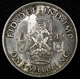 GREAT BRITAIN George VI Silver 1942 1 Shilling Scottish crest UNC KM# 854 (713)