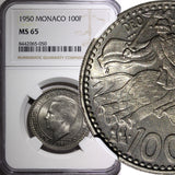 MONACO Copper-Nickel Rainier III 1950 100 Francs Paris Mint NGC MS65 KM# 133 (0)