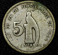 Guatemala Silver 1945 5 Centavos Guatemala City Mint KM# 238.1  (24 448)