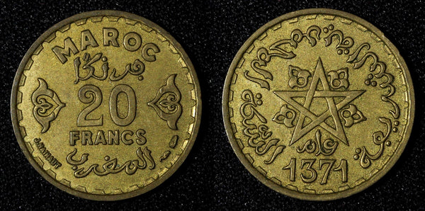 Morocco Mohammed V Aluminum-Bronze 1371 (1952) 20 Francs Y# 50 (27 626)