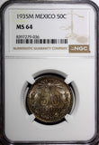 MEXICO Silver 1935 M 50 Centavos NGC MS64 Nice Toned KM# 448 (036)