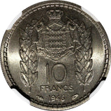 Monaco Louis II 1946 10 Francs NGC MS65 Paris Mint 1 GRADED HIGHEST KM# 123 (33)