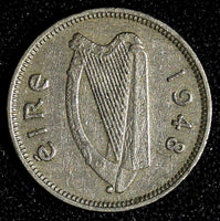 Ireland Republic Copper-Nickel 1948 3 Pence HARE KEY DATE KM# 12a (28 028)