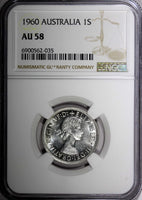 AUSTRALIA Elizabeth II Silver 1960 1 Shilling NGC AU58 KM# 59 (035)