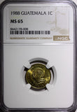 Guatemala Brass 1988 1 Centavo NGC MS65 GEM BU COIN KM# 275.3 (008)