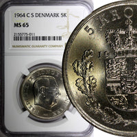 DENMARK Frederik IX Copper-Nickel 1964 5 Kroner NGC MS65 KM# 853.1 (11)