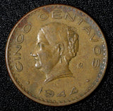 Mexico ESTADOS UNIDOS MEXICANOS Bronze 1944 5 Centavos WWII ISSUE KM# 424 (929)