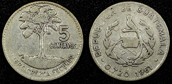 Guatemala Silver 1961 5 Centavos KM# 261 (24 414)