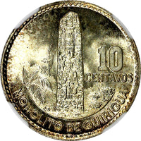 GUATEMALA Silver 1964 10 Centavos NGC MS66 GEM BU LUSTER KEY DATE KM# 262 (025)