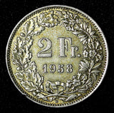 Switzerland Silver 1958 2 Francs Helvetia 27.4 mm KM# 21 (28 486)