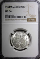 Mexico ESTADOS UNIDOS Silver 1944 M 50 Centavos NGC MS66 GEM BU KM# 447 (039)
