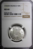 Mexico ESTADOS UNIDOS Silver 1944 M 50 Centavos NGC MS66 GEM BU KM# 447 (039)