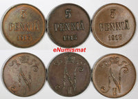 FINLAND Nicholas II Copper 1913 5 Penniä KM# 15 RANDOM PICK (1 COIN) (27 155)