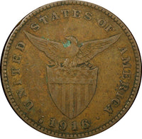Philippines Bronze 1916 S  1 Centavo US Mint BETTER DATE KM# 163 (24 381)