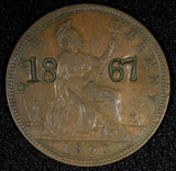 Great Britain Victoria Copper 1860 1 Penny 1st Year Type C/S "1867" KM# 749.2