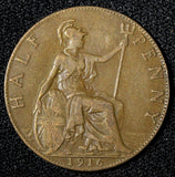 Great Britain George V Bronze 1916 1/2  Penny KM# 809 (28 911)
