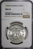Mexico ESTADOS UNIDOS MEXICANOS Silver 1944 M 1 Peso NGC MS64 GEM BU KM# 455 (7)