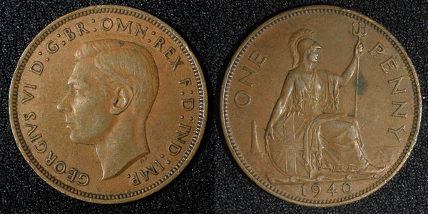 Great Britain George VI Bronze 1940 1 Penny WWII Issue KM# 845 (28 013)