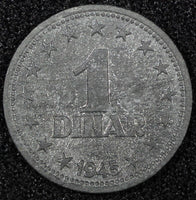 Yugoslavia Zinc 1945 1 Dinar WWII Issue 1 Year Type UNC KM# 26 (24 360)