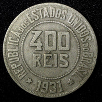 BRAZIL Copper-Nickel 1931 400 Reis Liberty 30.2mm KM# 520 (27 792)