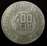 BRAZIL Copper-Nickel 1931 400 Reis Liberty 30.2mm KM# 520 (27 792)